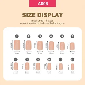 Size chart showing 12 different sizes of glossy solid color square press-on nails