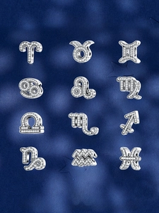 Set of 12 Zodiac S925 sterling silver charms with pave-set cubic zirconia for DIY bracelets