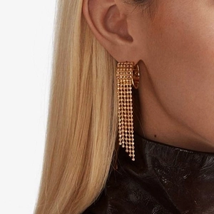 Elegant gold tassel drop earrings for women with layered beaded chains in a polished finish