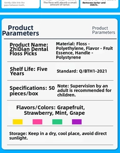 Specifications of dental floss sticks 50 pieces per box with fruit and mint flavors