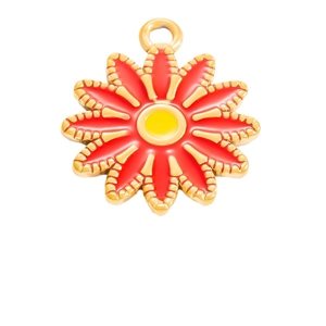 Daisy pendant charm in red and yellow enamel with gold-tone stainless steel finish