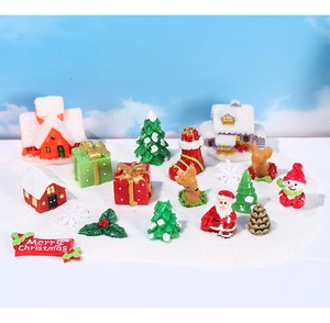 Detailed set of Christmas miniature figurines including resin trees and Santa for DIY decor