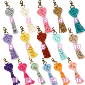 Bohemian handmade cotton rope heart keychain with tassels in 16 assorted colors