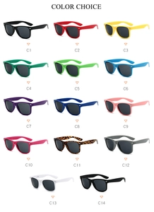 Overview of vintage square sunglasses available in fourteen different frame colors