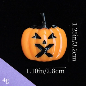 Vista dettagliata delle dimensioni dell'accessorio in resina zucca Halloween 3,2cm x 2,8cm