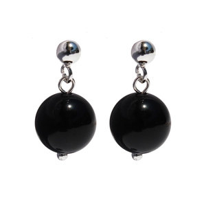 Elegant black agate bead earrings with polished silver studs on a clean white background