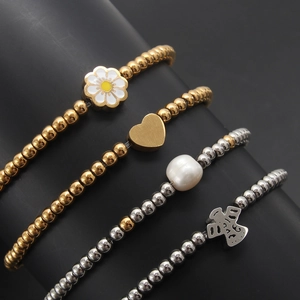 Pulseras De Flores En Forma De Corazón Retro De Acero Inoxidable 304