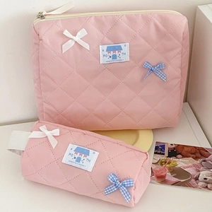 Rosa gestepptes Schleifen-Set mit großer Handtasche und zylindrischem Federmäppchen