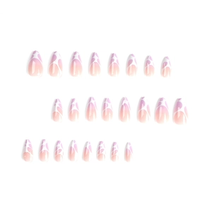 French purple gradient press-on nails with white graffiti dots in a 24-piece set
