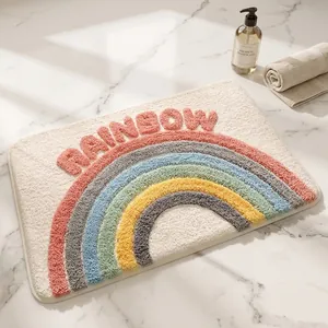 Bathroom Floor Mat Flocked Absorbent Thickened Non-Slip TPR Bottom Entrance Bedroom Kitchen Modern Decor