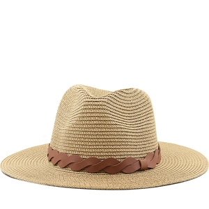Straw Fedora Hat Wide Brim Summer Beach Sun Hat With Braided Leather Band For Women Men Kids Outdoor Travel Breathable