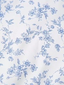 Close-up of fresh floral print and soft cotton texture on the lapel jacket