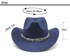 Guide des tailles du chapeau cowboy en suédine avec tour de tête 57-58cm et bord de 7cm