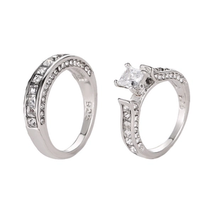 Elegant 925 sterling silver bridal set featuring princess cut cubic zirconia stones