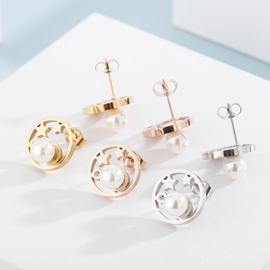Lot de boucles d'oreilles perles et étoiles en acier or, or rose et argenté
