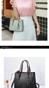 Detail of elegant handbags with silk scarves in mint green and black leather colors