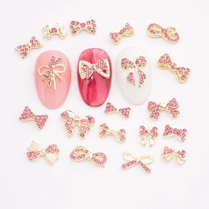 Bowknot Nail Art Charms Alloy Pink Rhinestone 3D Sparkling DIY Manicure Jewelry Accessories Sweet Style Decoration