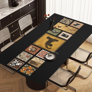 Vintage Style PVC Leather Tablecloth Waterproof Oilproof Heat Resistant Dining Table Mat Decorative Protective Cover