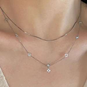 Italian S925 sterling silver snake chain and layered flower pendant necklace for women