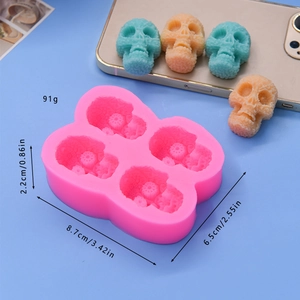 Stampo in silicone rosa con 4 cavità a teschio per fai da te e resina con dimensioni