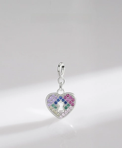 Detailed macro view of S925 sterling silver heart pendant with colorful gradient stones