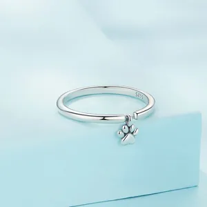 Minimalist S925 sterling silver ring with a dangling cute animal paw print charm