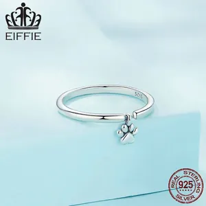 Minimalist S925 sterling silver ring with a dangling cute animal paw print charm