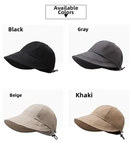 Outdoor sun hats in black, grey, beige, and khaki with adjustable drawstrings