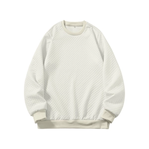 Gestepptes Sweatshirt mit Rundhalsausschnitt in Cremeweiß mit Rautenmuster Textur