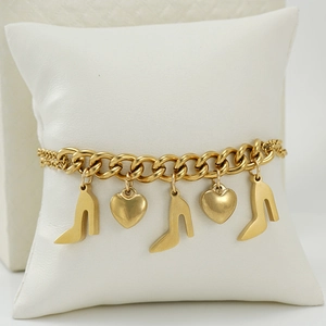 Bracelet chaîne en acier inoxydable doré 18K avec breloques cœur et chaussures