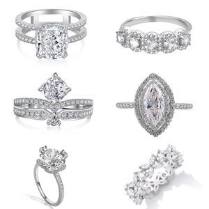 Detailed grid showing S925 sterling silver butterfly rings with various diamond cuts
