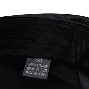 Detailed view of the internal wash label showing 100% polyester fabric and size 58 info