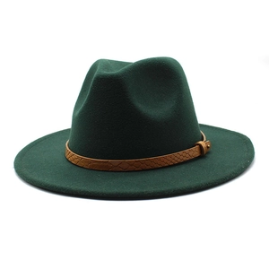 Classic dark green wool fedora hat with snakeskin patterned leather band and metal buckle