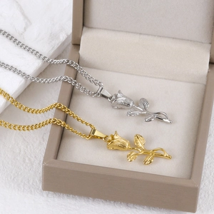3D rose flower pendants in gold and silver steel finishes for women's Valentine gift