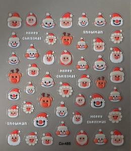 Detailed 3D embossed Christmas nail stickers featuring Santa, snowman, and reindeer motifs