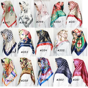 Multiple vintage 90x90cm satin square scarves with floral and classic prints