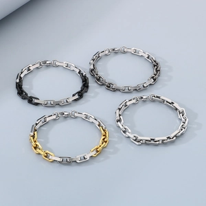 Industrial 8mm square chain stainless steel bracelet in multiple metallic color finishes