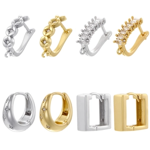 Orecchini Huggie In Ottone Geometrico Zircone Stella Quadrifoglio Stile Vintage Per Donna