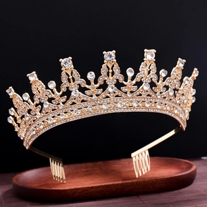 Sparkling crystal bridal tiara in gold finish for weddings and birthday parties