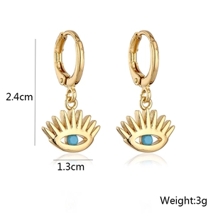 Detailed view of evil eye earrings with size dimensions 2.4cm and weight 3g