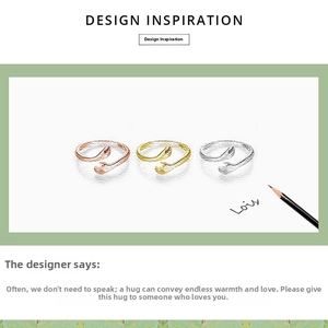 Detailed sketch of creative hug rings in rose gold, gold and silver finishes on a design draft