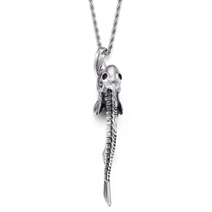 Gothic shark fishbone pendant necklace in vintage titanium steel with twisted chain