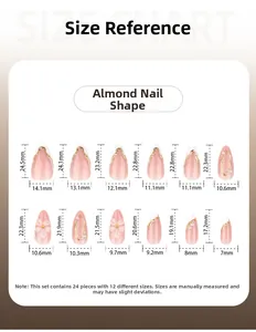 Tableau des tailles pour ongles pressés amande 3D avec 24 pièces en 12 dimensions