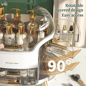 Kosmetik-Organizer mit großer Kapazität, 90 Grad drehbaren Fächern und Staubschutzdeckel