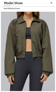 Front view of a deep army green windproof sports jacket with elastic cuffs and hem