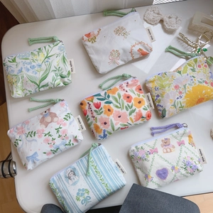 French floral print cotton mini pouch with zipper and simple wish label for small items