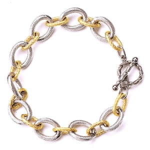 Handmade Chunky Textured Link Bracelet Titanium Steel 18K Gold Plated Toggle Clasp Industrial Unisex Jewelry