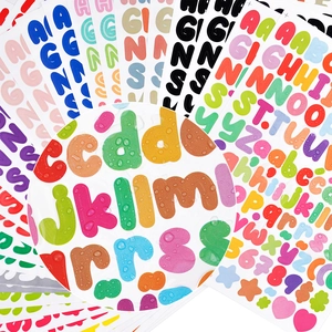 Macro shot showing waterproof texture on colorful 0.5-inch alphabet and number stickers