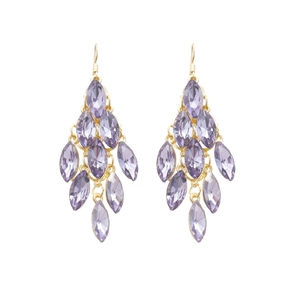Elegant purple marquise gem drop earrings with golden tassel leaves for women