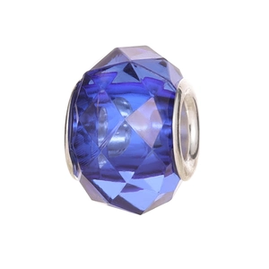Single faceted blue crystal bead with silver metal edging for DIY jewelry making